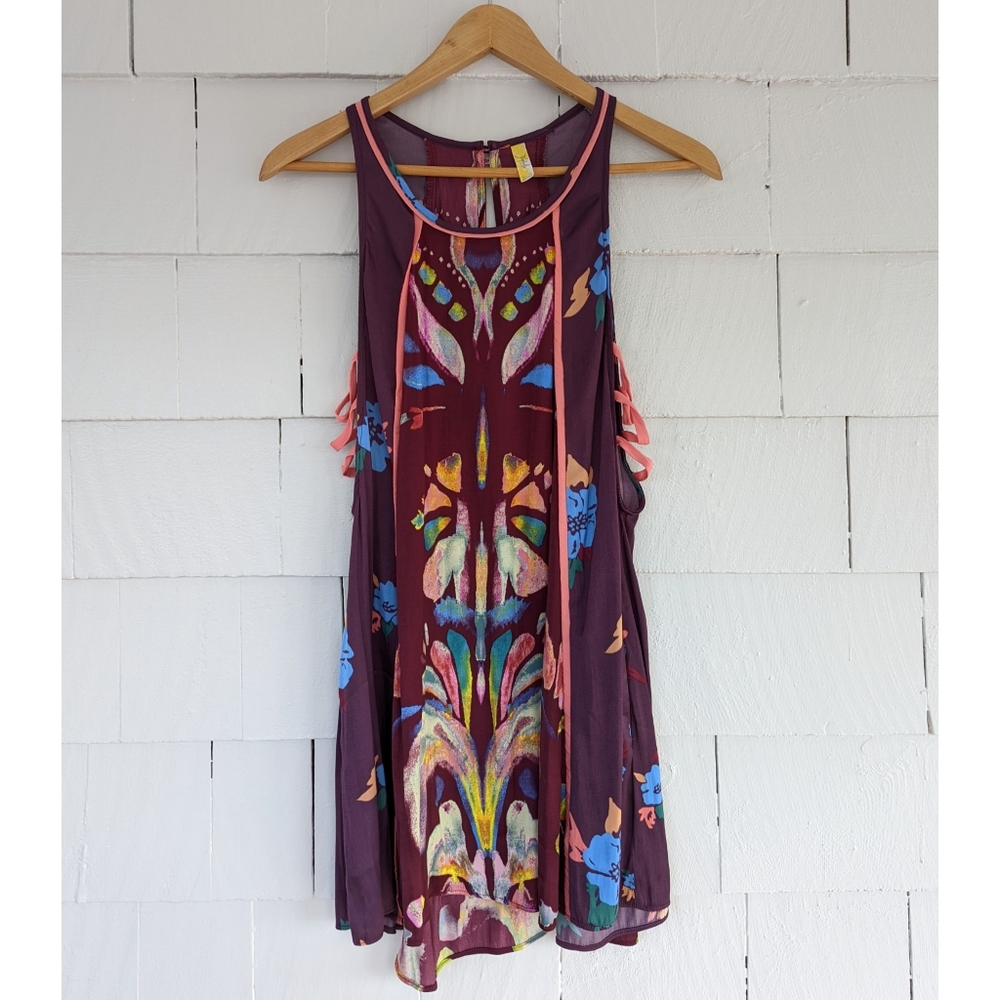 Free People Colorful Purple Pink Floral Slip Dress XS